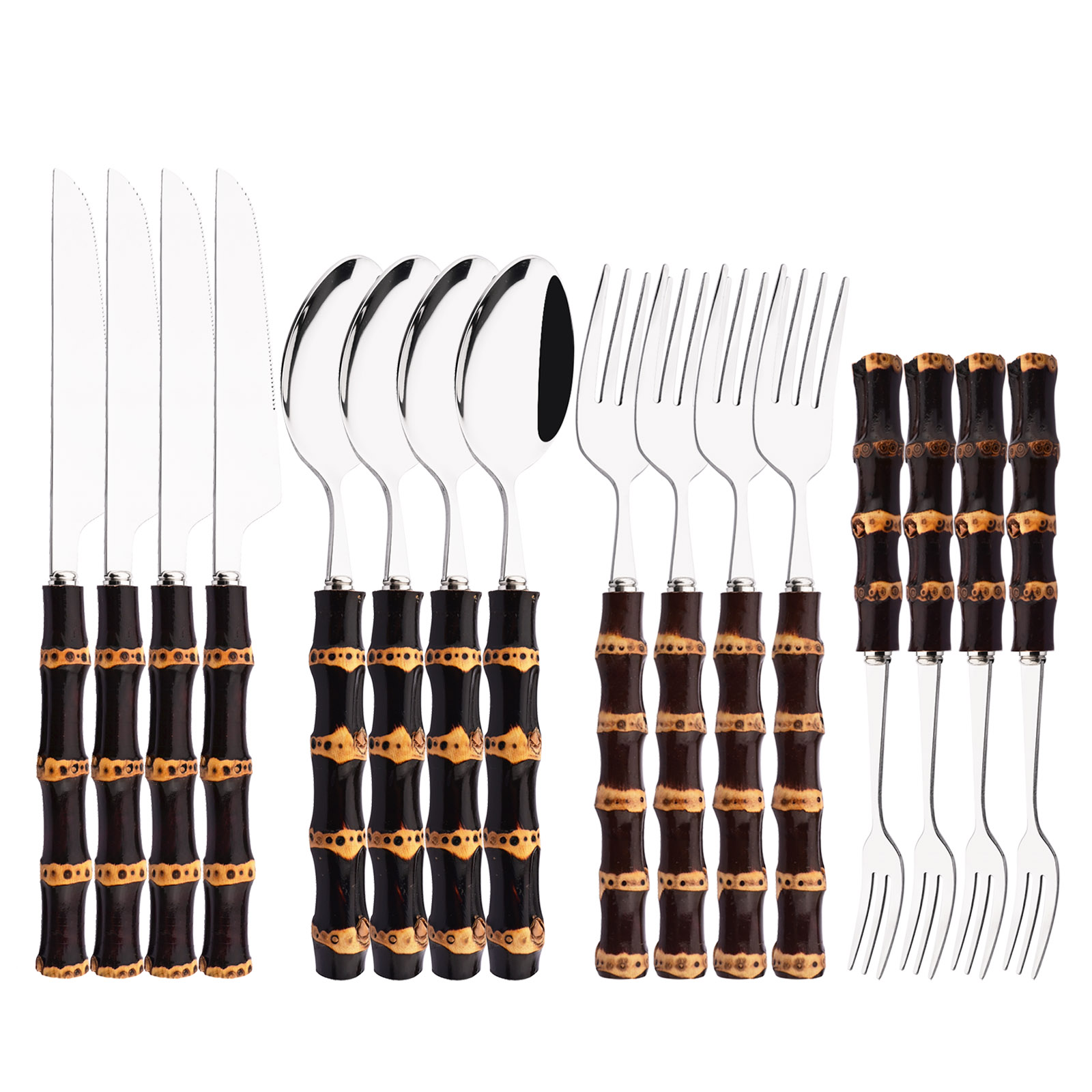 Bamboo Cutlery - 16 adet bambu sofra seti paslanmaz