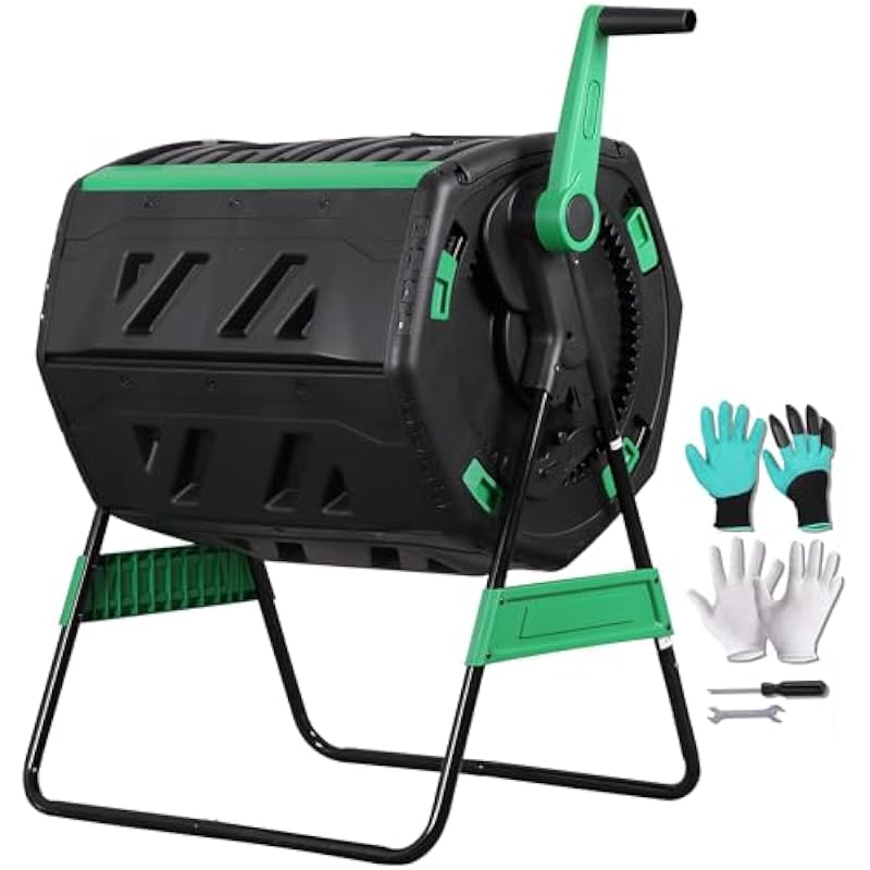 Compost Bin - 53 Galonluk, İki Bölmeli, Döner Kompost
