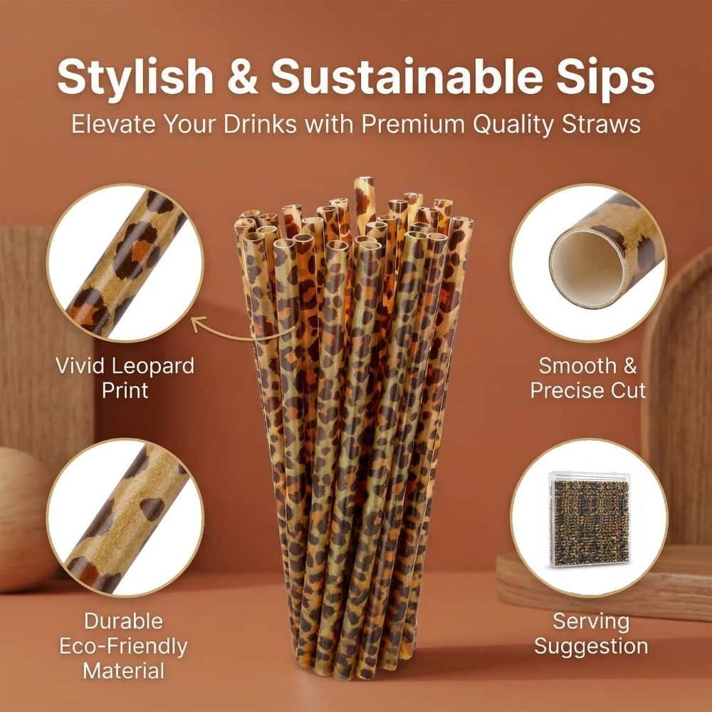 Reusable Straw - Trendy Leopar Desenli Pipetler Çevre Dostu