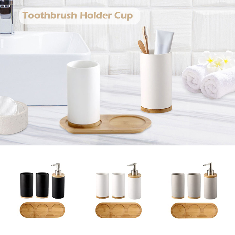 Bamboo Toothbrush - Seramik Banyo Seti İnce CeramicCup Sabunluk